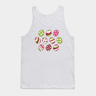 Egg Pattern | Pink Green | Stripes Clouds Flowers Dots | White Tank Top